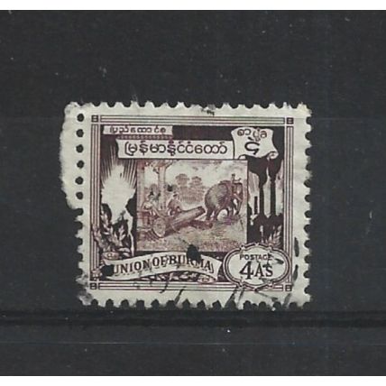 Burma.SG108 4a Elephant hauling log (Brown).Fine Used.Jul25g