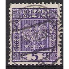 Mi 272: 5 gr. deep bluish violet Definitive: Polish Eagle, watermarked paper.
