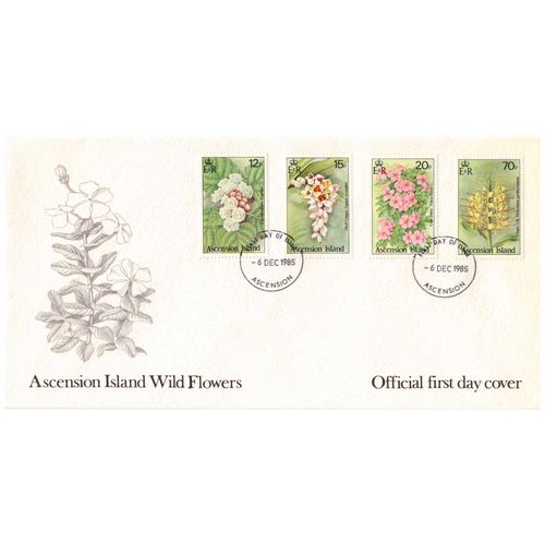 ASCENSION ISLAND 1985 WILD FLOWERS SET OF 4 ON OFFICIAL FIRST DAY COVER
