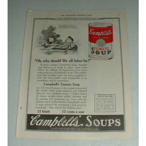 1922 Campbell's Tomato Soup Ad - Life all Labor Be