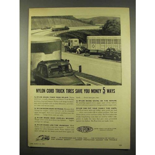 1956 Du Pont Nylon Cord Truck Tire Ad - Save You Money 5 Ways
