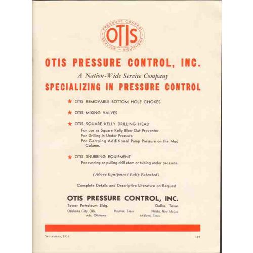 OTIS PRESSURE CONTROL INC 1936 snubbing equipment valves vintage ad