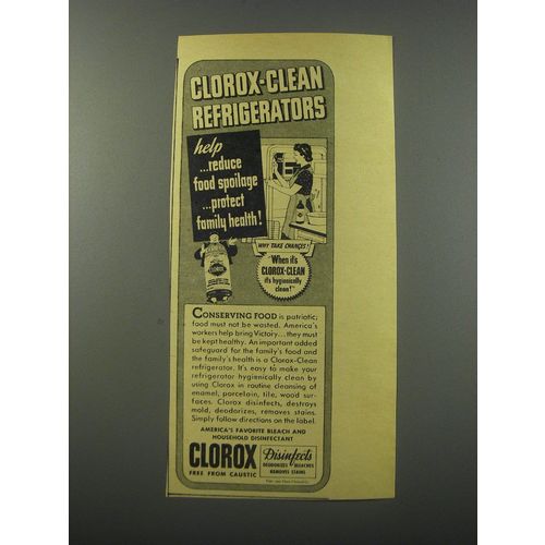 1944 Clorox Bleach Ad - Clorox-clean refrigerators