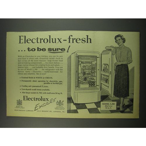 1957 Electrolux Model L500 Refrigerator Ad - Electrolux-fresh ..to be sure