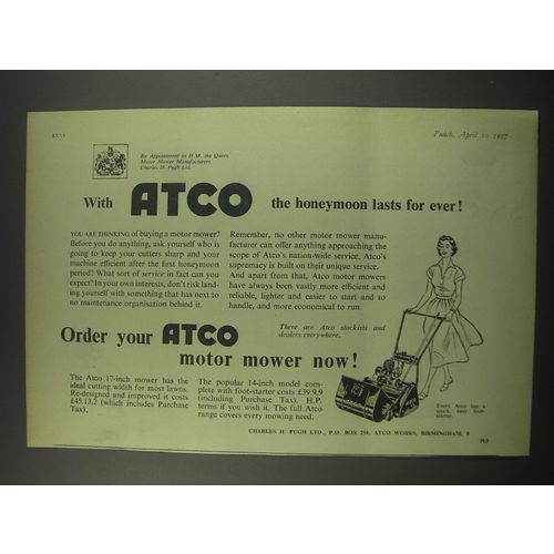 1957 Atco Motor Mower Ad - With Atco the honeymoon lasts for ever!