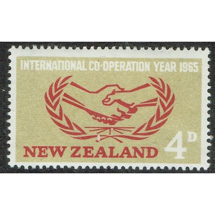New Zealand 1965 International Cooperation Year 4d Carmine Red & Olive SG833 UM