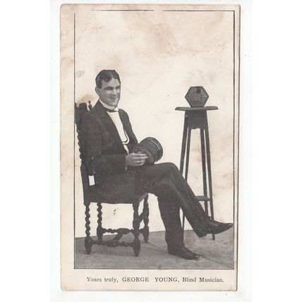 George Young Blind Musician with Concertina Postcard