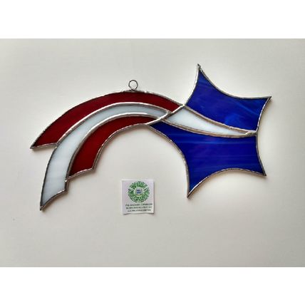 RED WHITE AND BLUE FALLING STAR HANDCRAFTED STAINED GLASS ORNAMENT SUNCATCHER