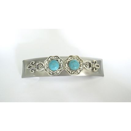 Blue stone silver tone metal design native tribal hair clip barrette