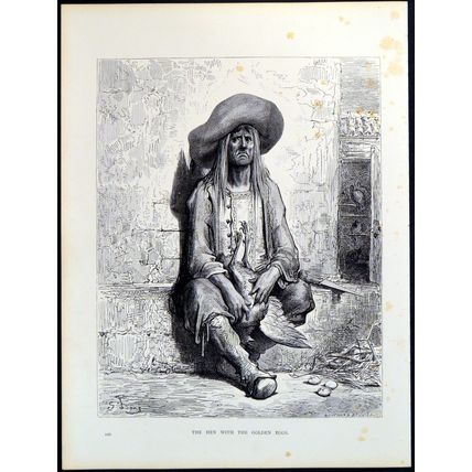 HEN WITH THE GOLDEN EGGS 1885 Gustave Doré Jean de La Fontaine ANTIQUE ENGRAVING