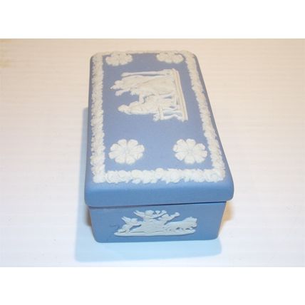 Wedgewood Jasperware Vesta Blue Match Trinket Box Made in England