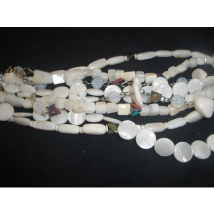 Havey vintage 4 layer bone shell opalite crystal prism necklace 105grm
