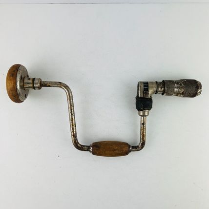 Hand Drill U-Shaped Wood Knob Handle Antique Vintage Tool