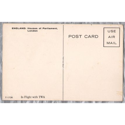 ENGLAND: Houses of Parliament, London - Postally Unused - `In Flight With TWA`