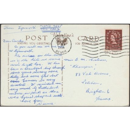 Countisbury Hill, Lynmouth, Devon, 1954 - Valentine's RP Postcard