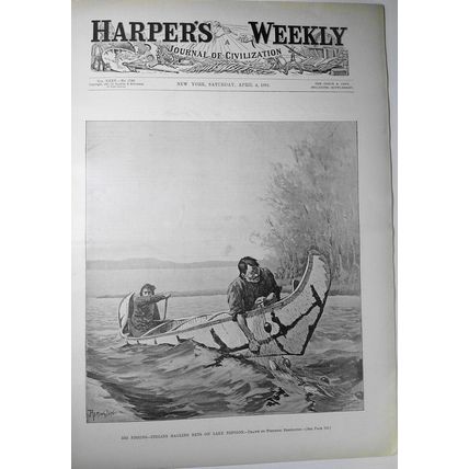Harper's Weekly April 4, 1891 Big Fishing by Frederick Remington; Badminton etc