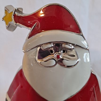 Metal Enamel SANTA CLAUS Christmas STOCKING HANGER Mantel Holder Hook Holiday