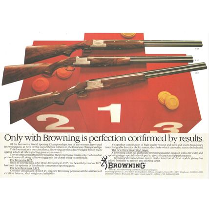 BROWNINH SHOTGUNS :- Original Vintage 1986 Magazine Advert