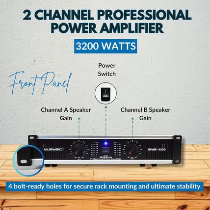 MUSYSIC 2 Channel Power Amplifier Distortion Free and Clear Sound - Professional