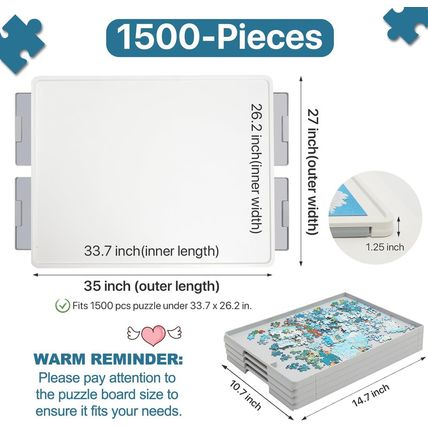 1500 Pieces Rotating Plastic Puzzle Board with Drawers and Cover, 35"X27" Portab