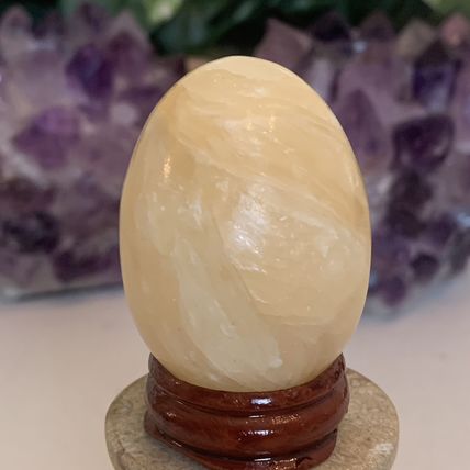 Calcite Crystal Egg Yellow Healing Chakra Stone Meditation Crystals W Stand 2"