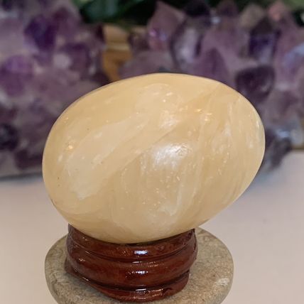 Calcite Crystal Egg Yellow Healing Chakra Stone Meditation Crystals W Stand 2"