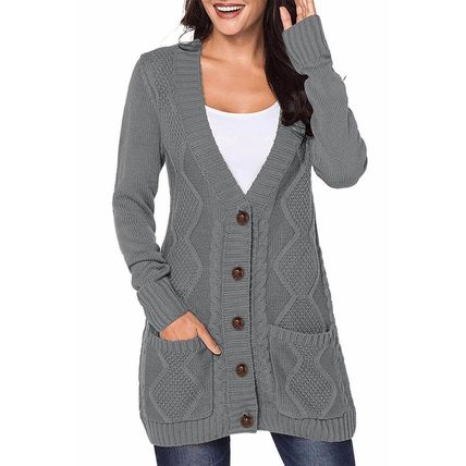 Dark Gray Front Pocket and Buttons Closure Cardigan