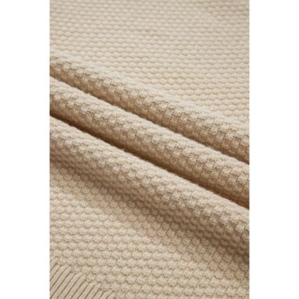 Parchment Solid Textured Knit Split Cuff Drop Shoulder Loose Sweater