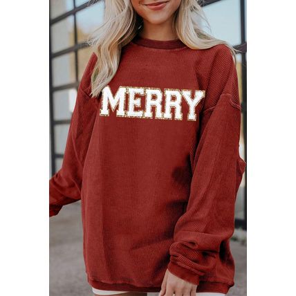 Racing Red MERRY Graphic Corded Christmas Sweatshirt