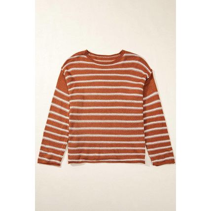 Brown Stripe Drop Shoulder Casual Sweater