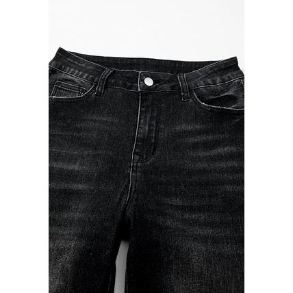 Carbon Grey Mineral Wash Raw Hem High Waist Flared Jeans
