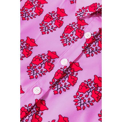 Sachet Pink Floral Print Multi Buttons Collared Short Sleeve Flowy Dress