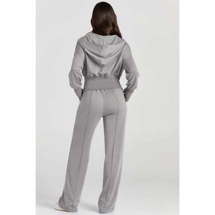 Gray Double Zipper Hooded Jacket and Sweatpants Active Set