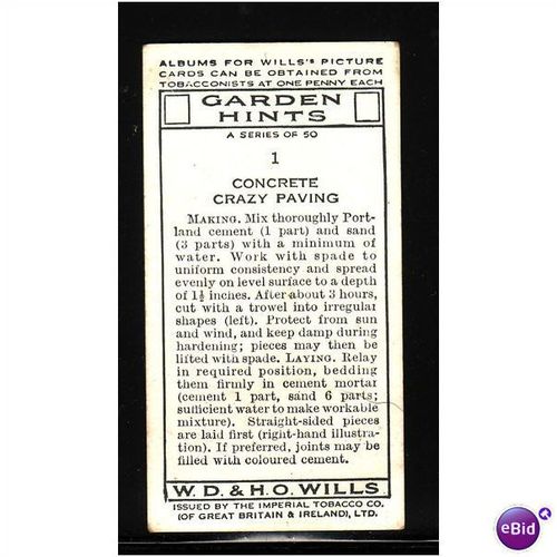WD & HO WILLS CIGARETTE CARDS GARDEN HINTS NO1 CONCRETE CRAZY PAVING MINT