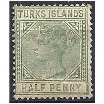Turks Islands 1882 SG53a 1/2d Pale Green Mounted Mint ..