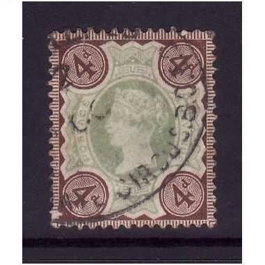 GREAT BRITAIN 1887 QV SG 205a 4d GREEN AND BROWN USED #1