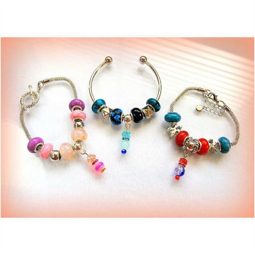 Set of 3 Charm European Beads Silver Tone Bracelets Bangles Jewellery 1860