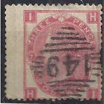 1871 SG103 3d Rose Plate 7 Good/Fine Used Wing Margin Check Letters "HI".