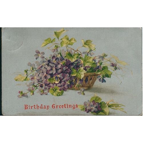 W&K Antique British Postcard 1912 - Birthday Greetings