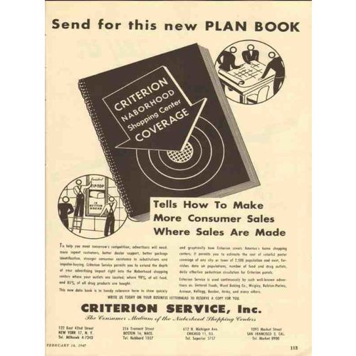 criterion service inc 1947 naborhood shopping center media vintage ad
