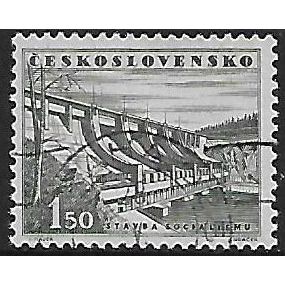 Mi 803: 1 Kč 50 black-olive Buildings of Socialism: Dam, Slapy.