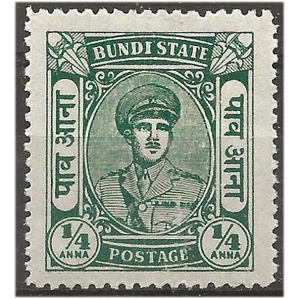 Bundi (IFS) 1947 SG86 1/4a Blue-Green Mounted Mint . .. .