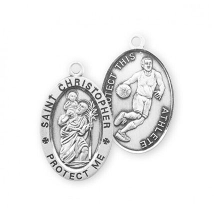 St. Christopher 24 Inch Sterling Silver Basketball Medal Necklace