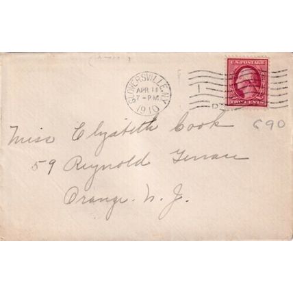 United States 1910 Gloversville NY-Orange NJ Cover Gloversville cancel written