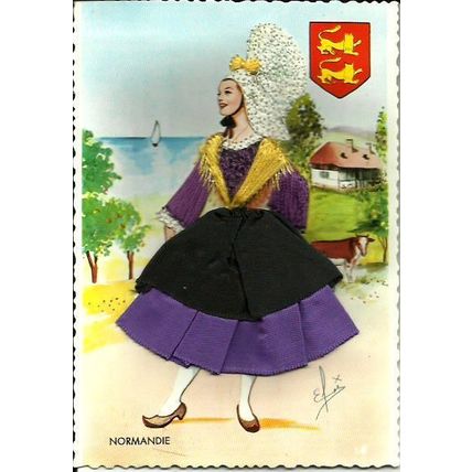 Spanish Silk NORMANDIE Embroidered Postcard (Vacances-a)