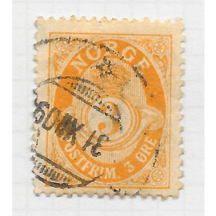 NORWAY 1893 CLASSIC POSTHORN SERIF 3ore ORANGE USED DATED