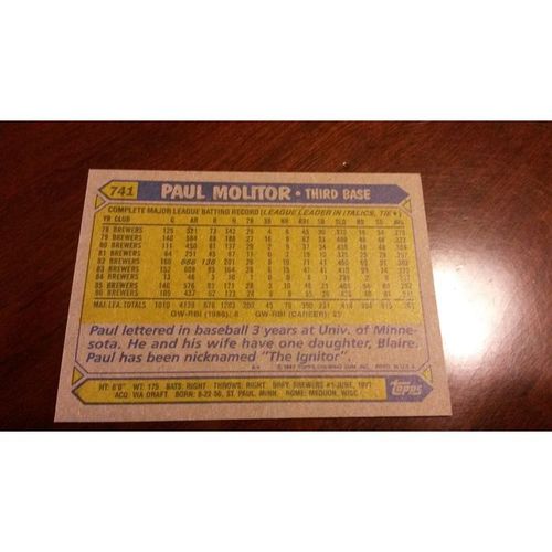 1987 Topps Card # 741 Paul Molitor Near Mint - Mint (8) Milwaukee Brewers