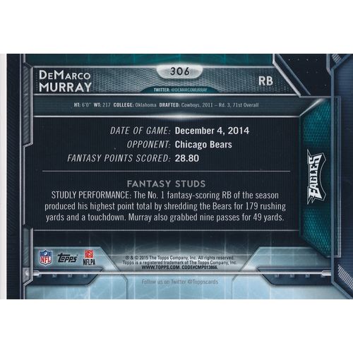 2015 Topps Football 306 DeMarco Murray Fantasy Studs FS Philadelphia Eagles