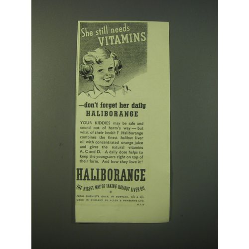 1940 Haliborange Halibut Liver Oil Ad - She stilll needs vitamins