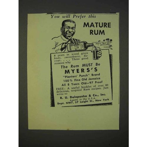 1940 Myers Rum Ad - You Will Prefer This Mature Rum